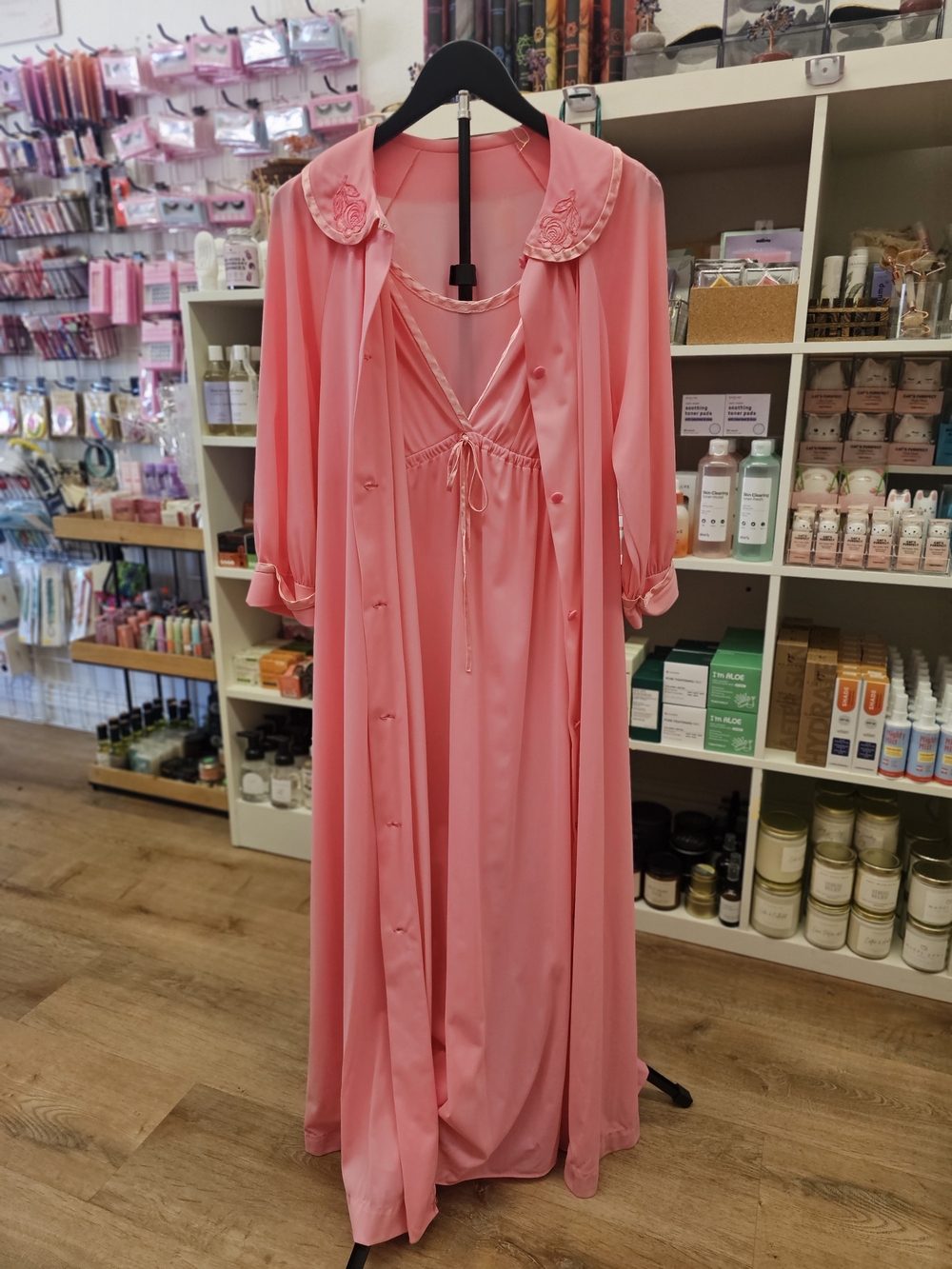Sears Coral Pink Long Nightgown and Matching Robe Set- 1960's VtG